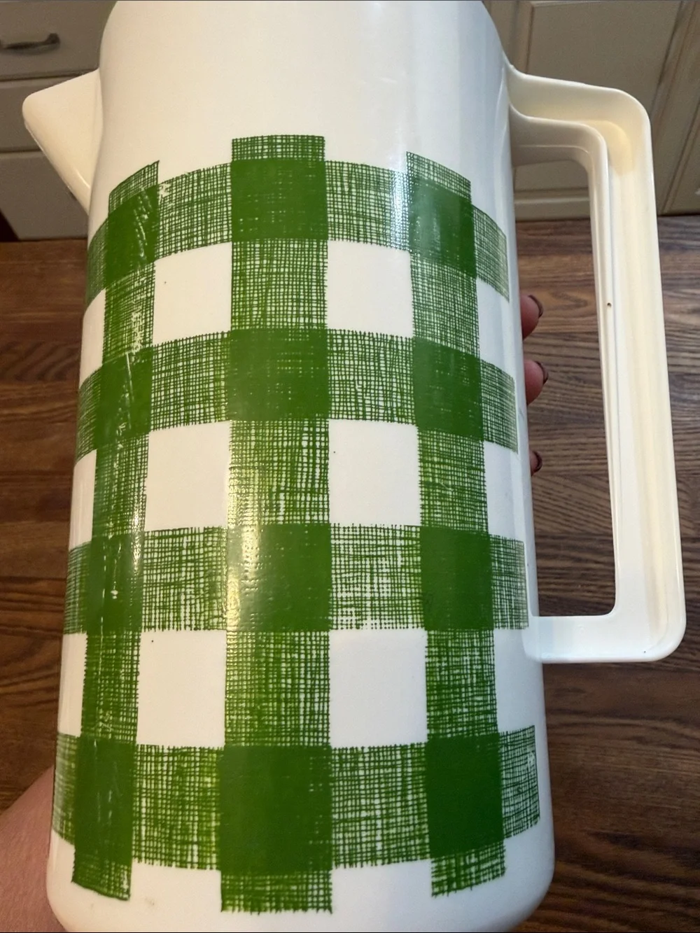 Sears White Pitcher & Green Check with Tumbler Set